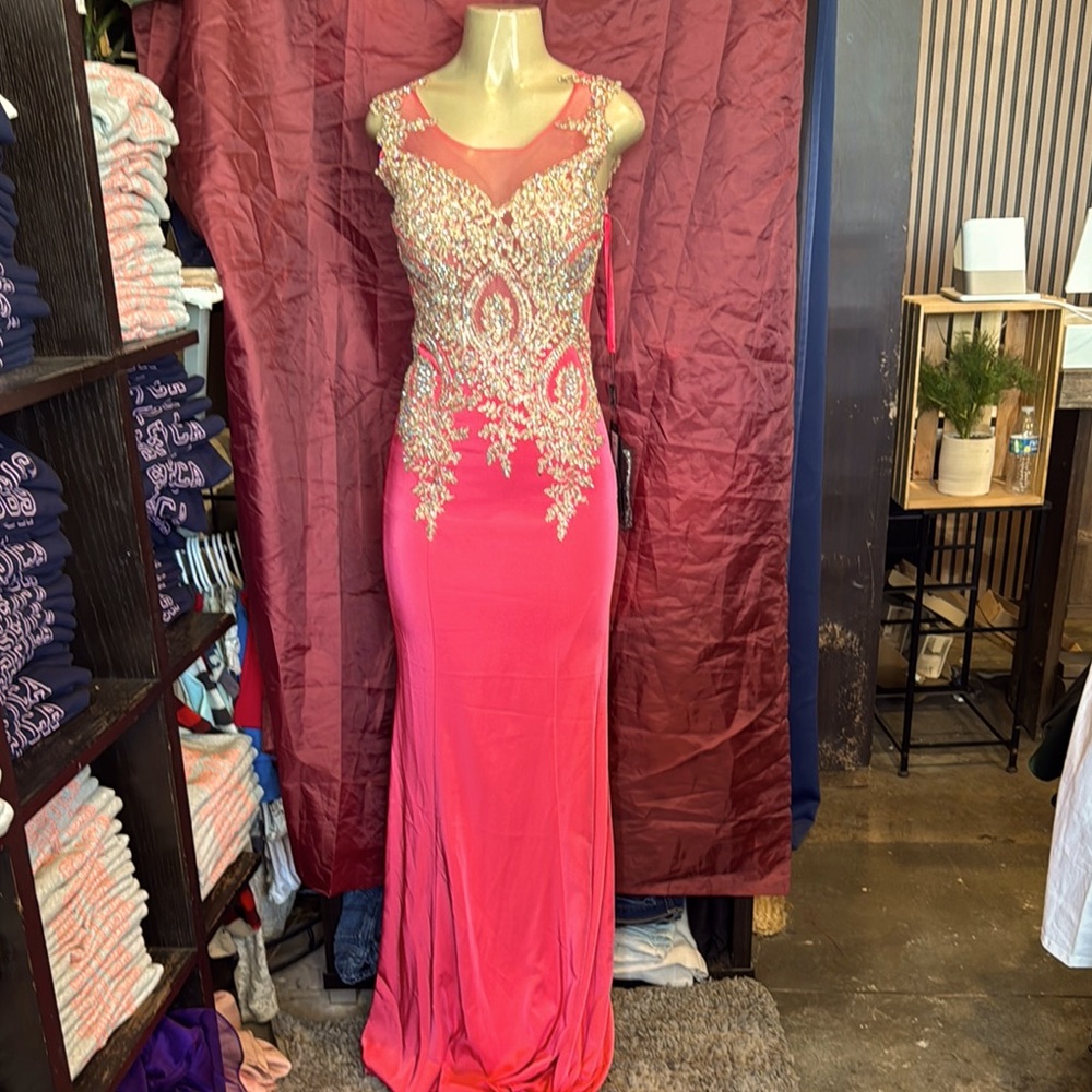 Elegant Pink and Gold Evening Gown